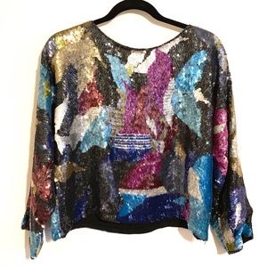 VINTAGE 80’s Glam Silk Sequined Blouse
